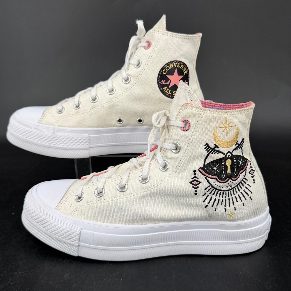 Converse Chuck Taylor All Star Lift Hi Moth Moon Embroidery Cream Pink A08834C 9